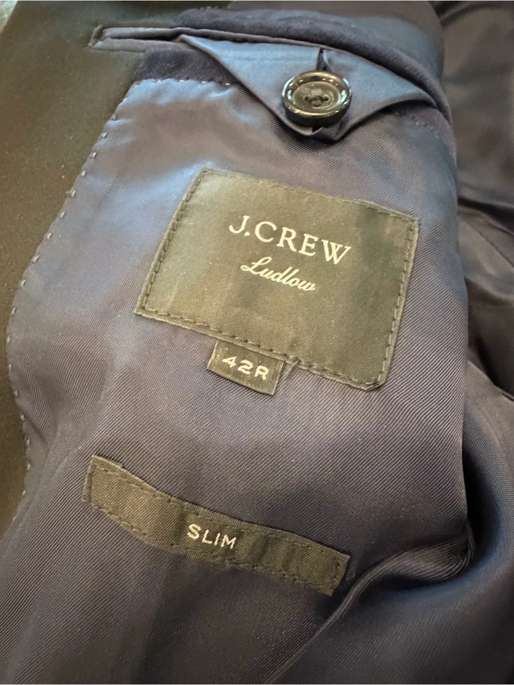 J CREW Ludlow Shawl Collar Tuxedo Dinner Jacket Mens 42 R Slim Navy Blue Velvet
